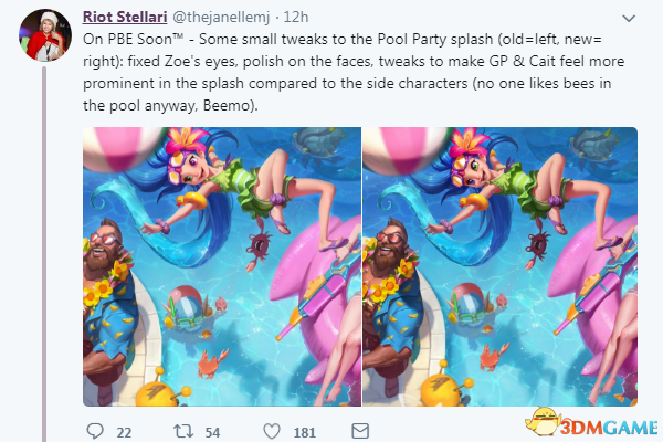 玩家吐槽《LOL》泳池派對2018原畫 官方推出修正版