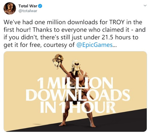 《全戰：特洛伊》一小時下載量破百萬 歐洲玩家最多