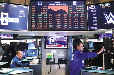 美國時間3月22日，紐約股市三大股指收盤下跌。 新華社記者 王迎 攝