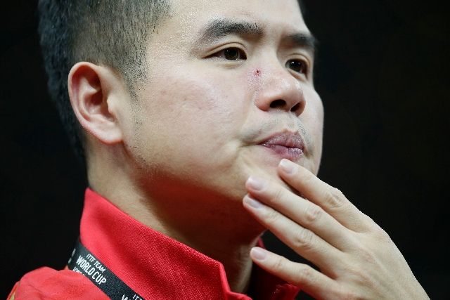 資料圖，乒乓球世界杯團體賽男子小組賽，中國男隊教練劉國正在比賽中觀戰。 新華社發（蒂姆·愛爾蘭攝）
