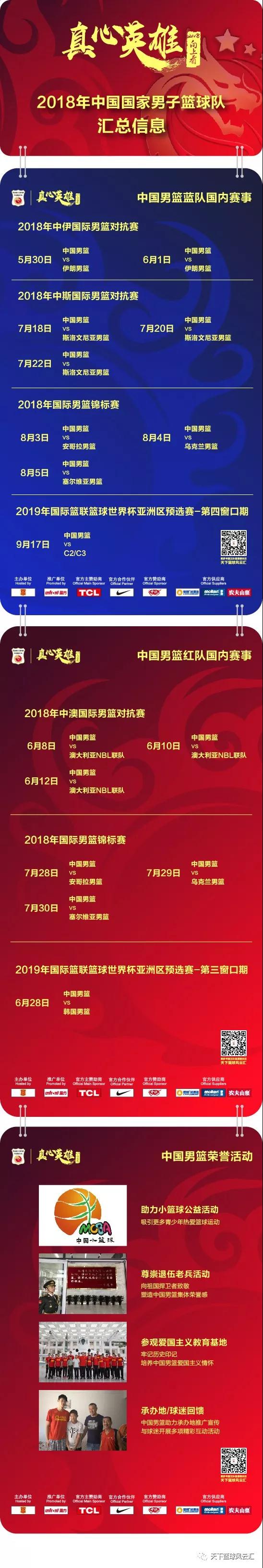 2018年中國男籃熱身賽賽程公布