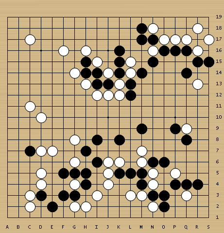 白4粘上，白棋左邊收獲更大，客觀看，星陣優勢已定。