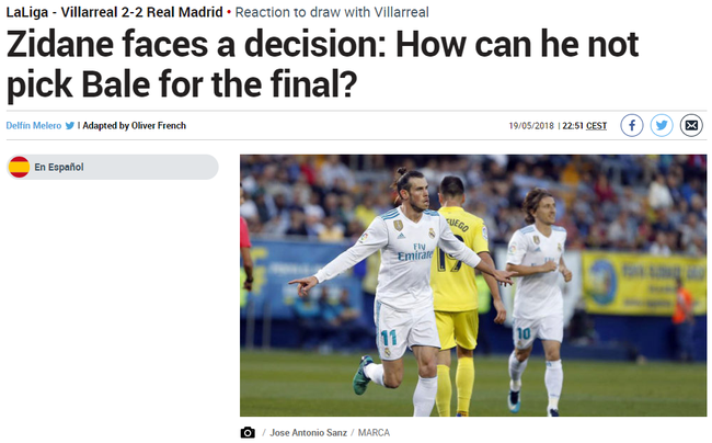 《馬卡報》：有什麽理由讓齊達內不帶貝爾去歐冠決賽？