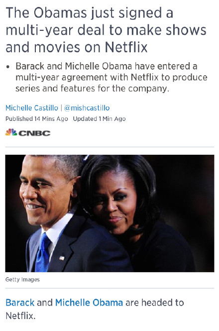 Netflix與奧巴馬夫婦簽協定