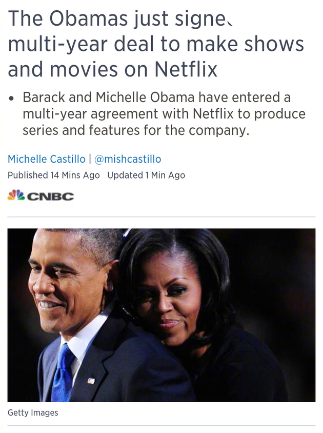 外媒報導Netflix與奧巴馬夫婦簽約