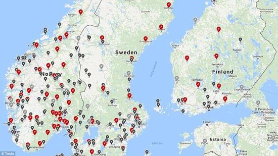 瑞典與芬蘭部分地區超級充電站