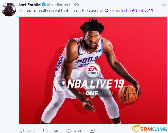 《NBA Live 19》封面人物公布 76人恩比德代言