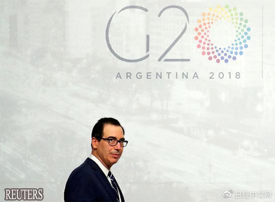 參加G20財長和央行行長會議的美國財長姆努欽（布宜諾斯艾利斯，reuters）