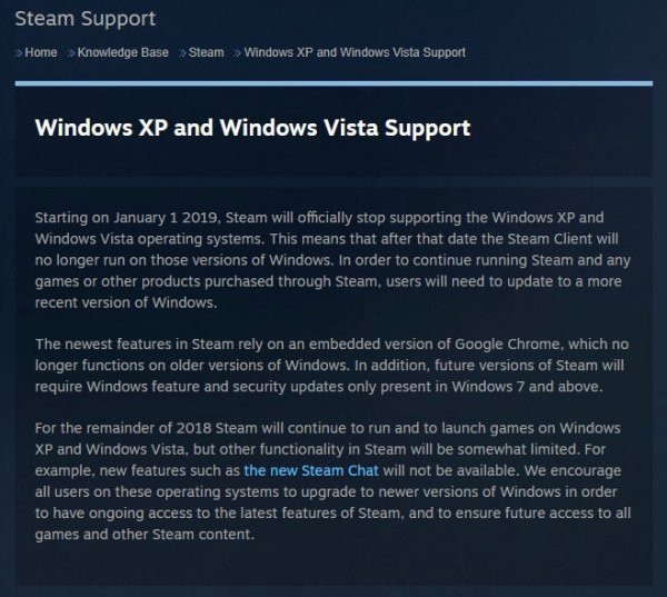 Steam今日起停止支持XP和Vista系統 用戶數量已非常少
