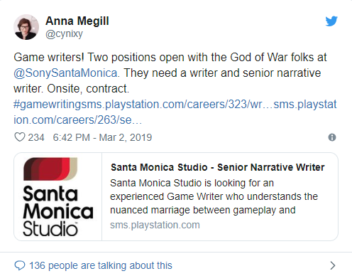 《戰神4》工作室招募遊戲作家 續作或在開發中