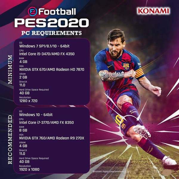 《實況足球2020》PC配置需求公布 最低僅需GTX 670